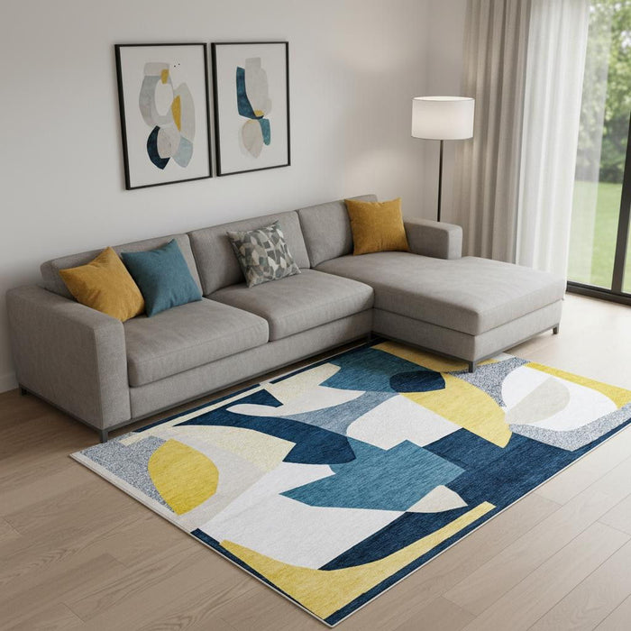 8' X 11' Abstract Washable Area Rug (552010) - Blue / Yellow
