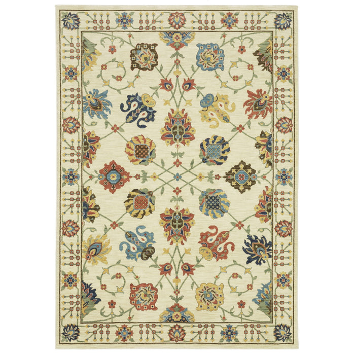 10' X 13' Traditional Oriental Area Rug With Fringe - Ivory