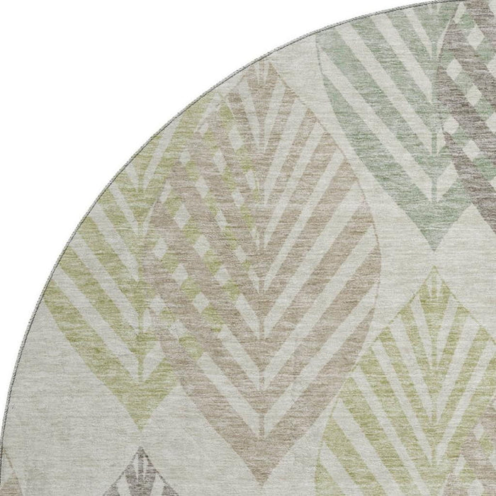 8' Floral Washable Round Rug With UV Protection - Taupe
