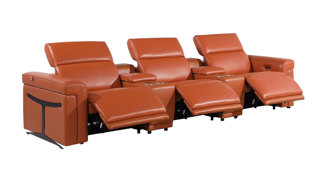 Top Grain Leather Reclining Metal USB Sofa (720370) - Camel