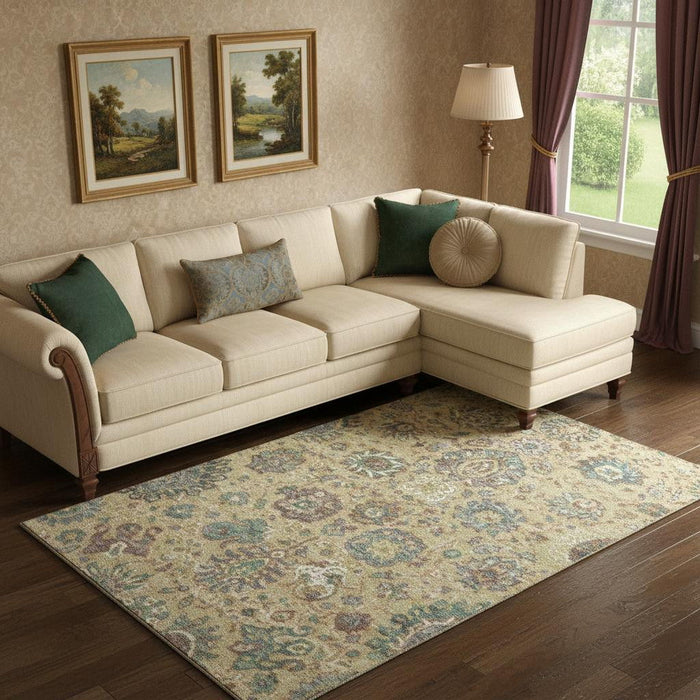 10' X 14' Oriental Washable Area Rug With UV Protection (710981) - Gold / Gray / Ivory