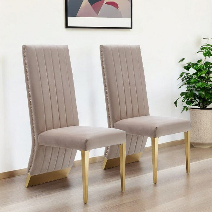 Tufted And Upholstered Velvet Dining Side Chairs (Set of 2) - Beige