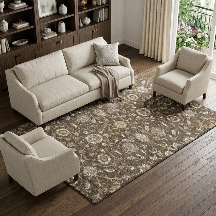 10' X 14' Moroccan Washable Area Rug With UV Protection (686807) - Chocolate / Ivory / Gray