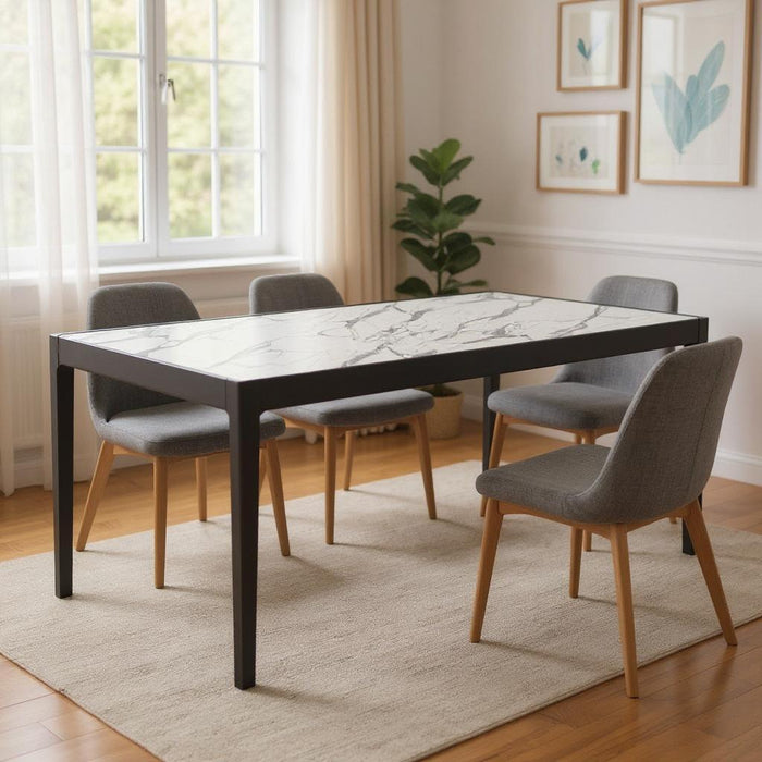 65" Faux Marble And Solid Wood Dining Table - White