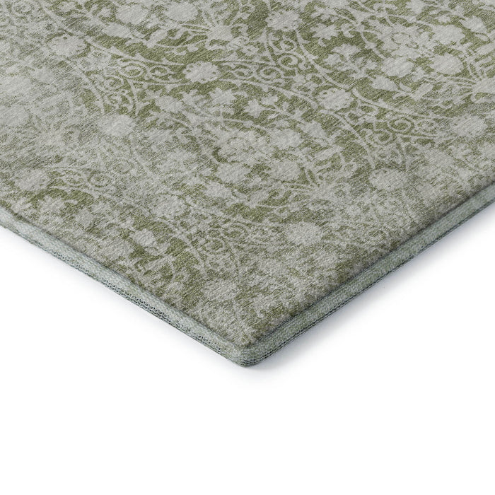 10' X 14' Damask Washable Area Rug With UV Protection (692064) - Artichoke Green / Ivory