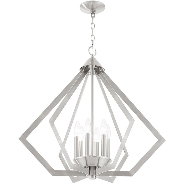 25" Six-Light Dimmable Chandelier With Shades - Nickel