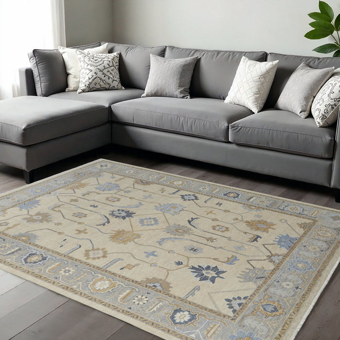12' X 15' Floral Hand Knotted Area Rug With Fringe - Gray