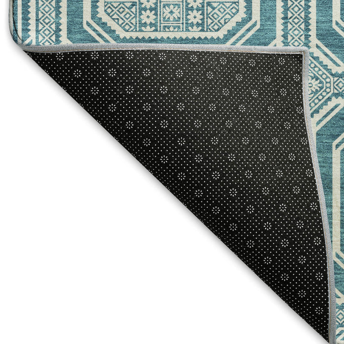 10' X 14' Geometric Washable Area Rug With UV Protection (693840) - Teal / Ivory