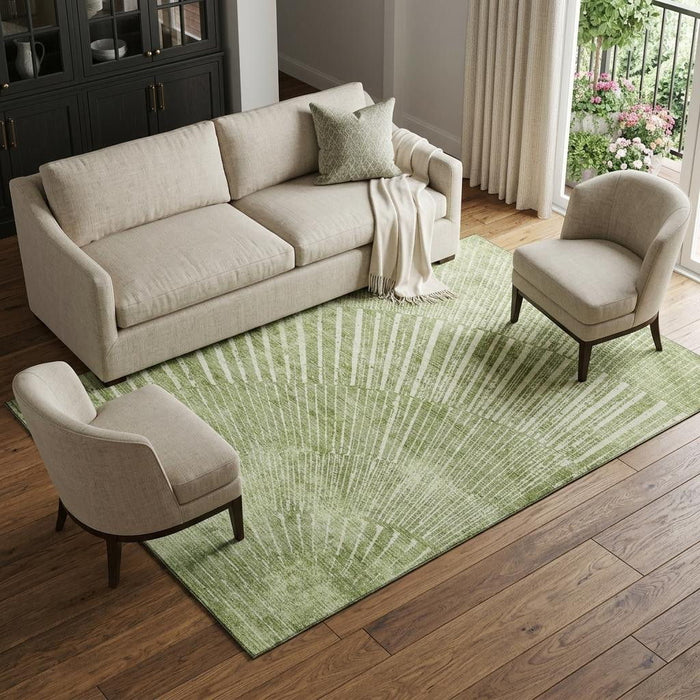 8' X 10' Geometric Washable Area Rug With UV Protection (648344) - Sage / Ivory