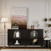 Giga lacquered wooden accent sideboard with four glass doors, ideal for living room, entryway, or dining room storage.