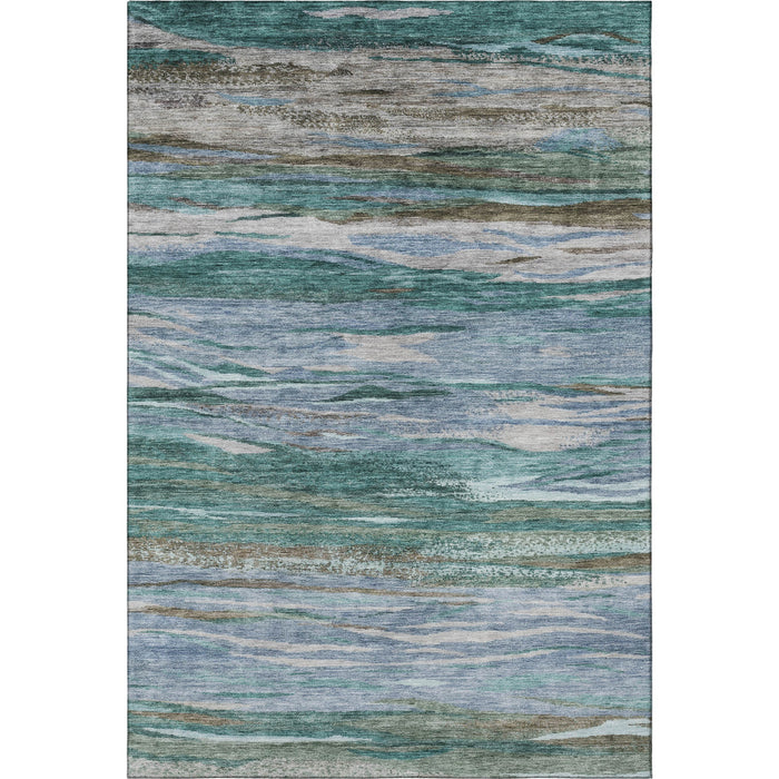10' X 14' Abstract Washable Area Rug With UV Protection (708541) - Teal / Khaki / Green