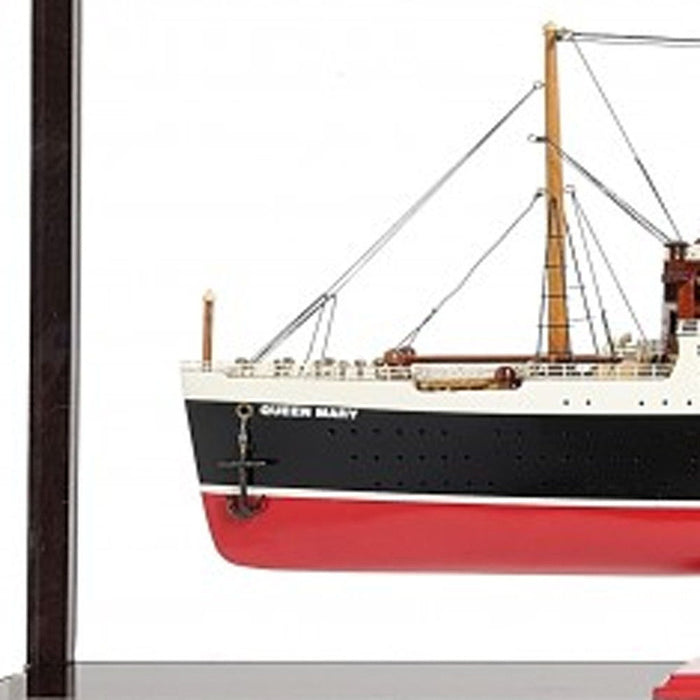 Hand Painted RMS Queen Mary Large Display Case Model Boat - Black / Red