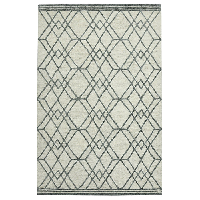 8' X 10' Wool Geometric Hand Hooked Area Rug - Ivory And Gray