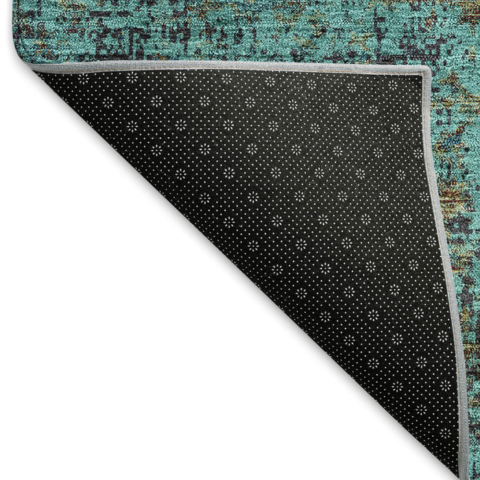 10' X 14' Abstract Washable Area Rug With UV Protection (674898) - Teal / Brown