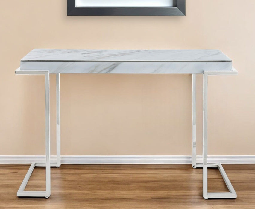 Genuine Marble Sled Console Table - White And Silver