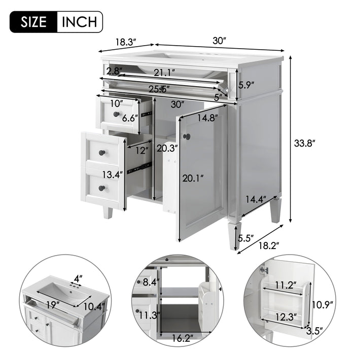 Giga bathroom vanity with top sink, storage cabinet featuring two drawers and a tip-out drawer for organized bathroom storage