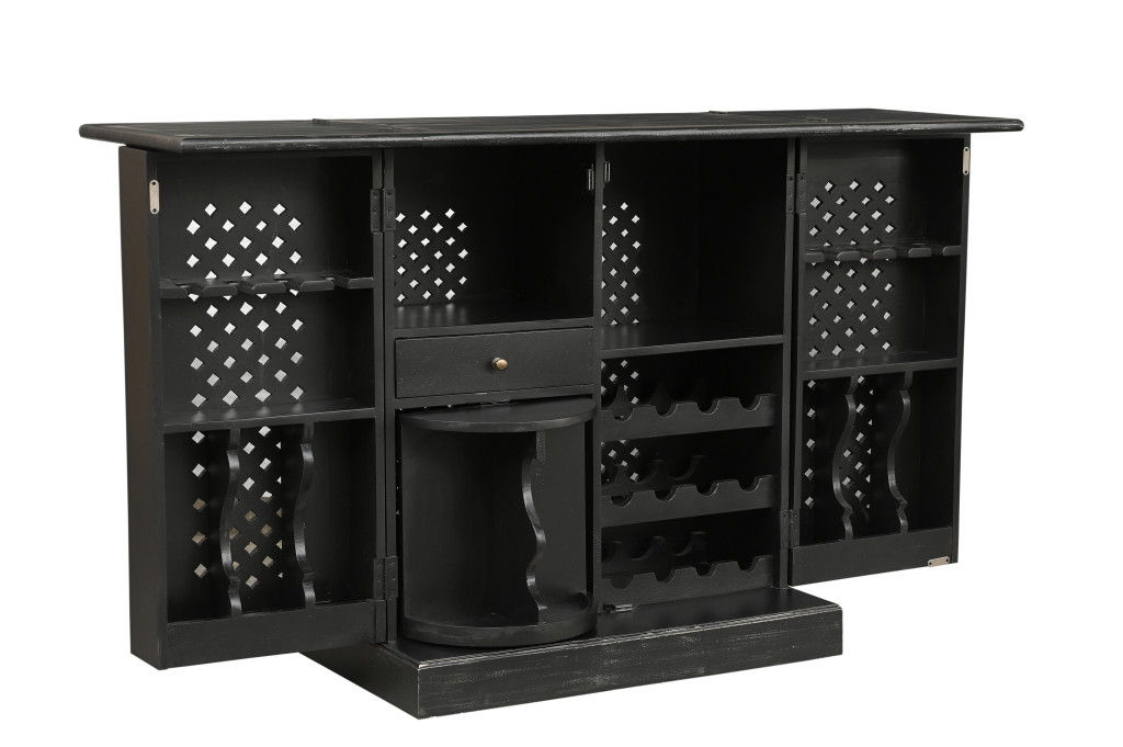 Solid Wood Carved Floral Bar Cabinet With Two Doors One Drawer (727848) - Black