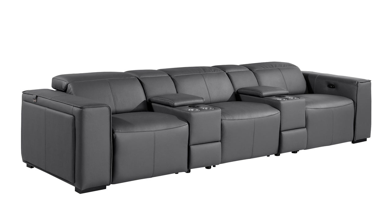 Top Grain Leather Reclining Metal USB Sofa (720399) - Dark Gray