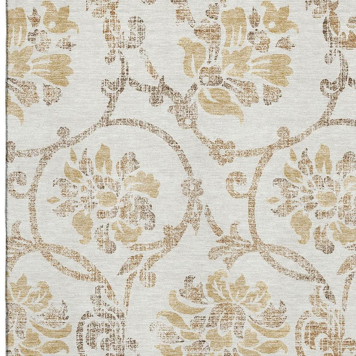 10' X 14' Floral Washable Area Rug With UV Protection - Ivory And Gold