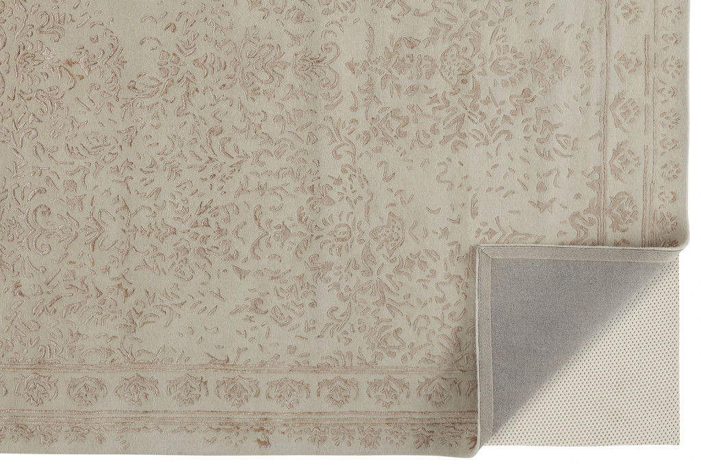 9' x 12' Wool Floral Tufted Handmade Distressed Area Rug - Ivory Tan And Pink