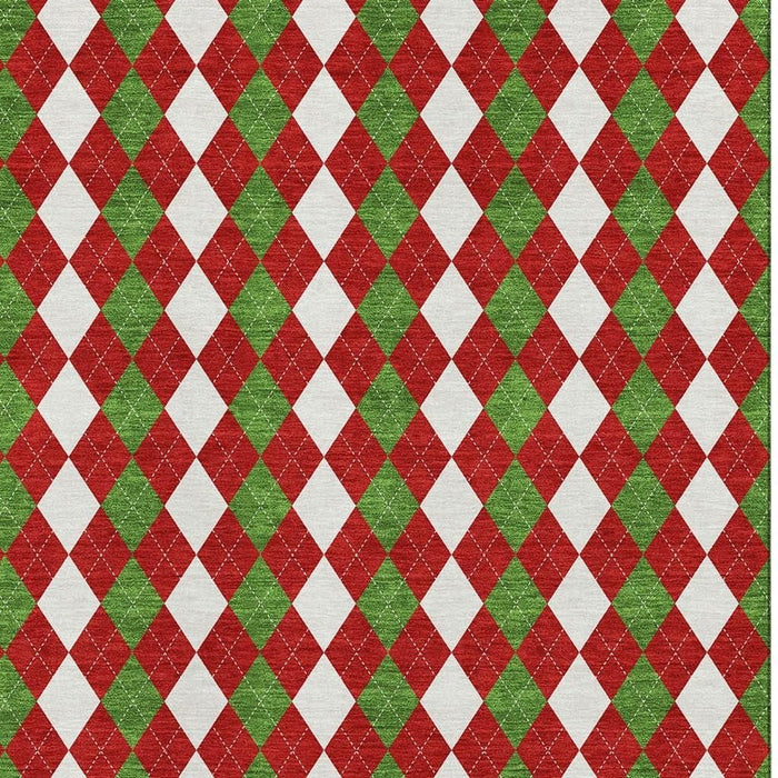 10' X 14' Geometric Washable Area Rug With UV Protection (701701) - Red / Green / White