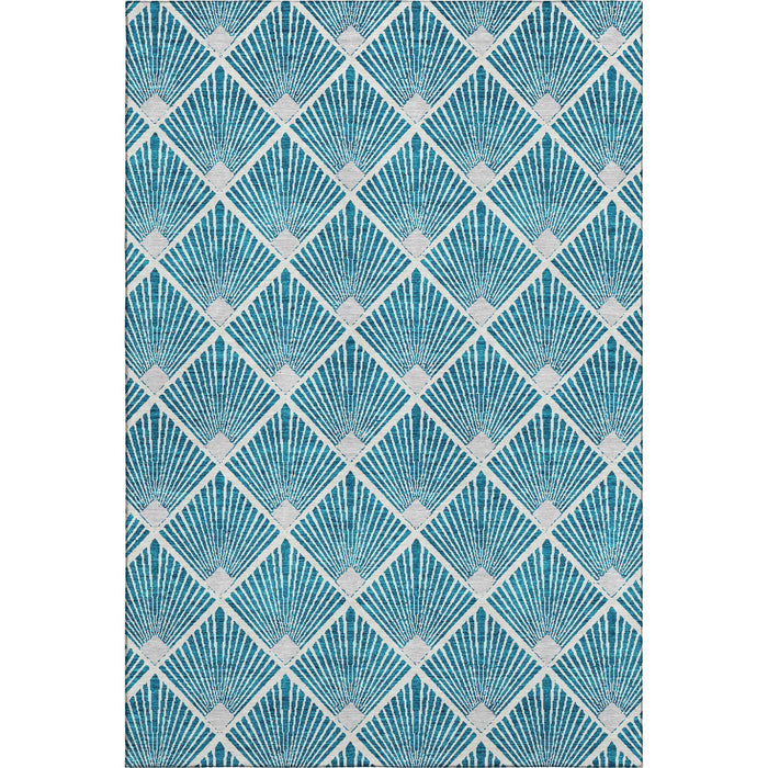 10' X 14' Abstract Geometric Washable Area Rug With UV Protection (672725) - Teal / Ivory