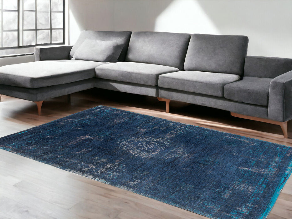 9' x 13' Medallion Non Skid Area Rug - Blue And Gray