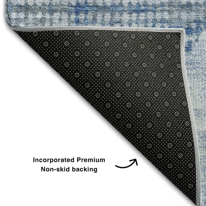 10' X 14' Diamond Washable Area Rug With UV Protection (683321) - Blue / Gray / Silver