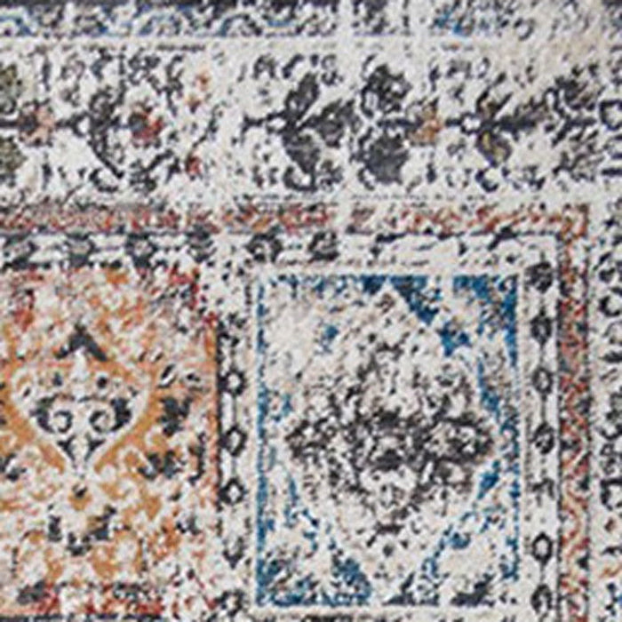 7.7' x 9.7' Oriental Distressed Area Rug With Fringe - Ivory