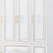 HomeRoots 79-inch six-door two-drawer combo dresser in gold and white with sleek wardrobe doors and spacious drawers.