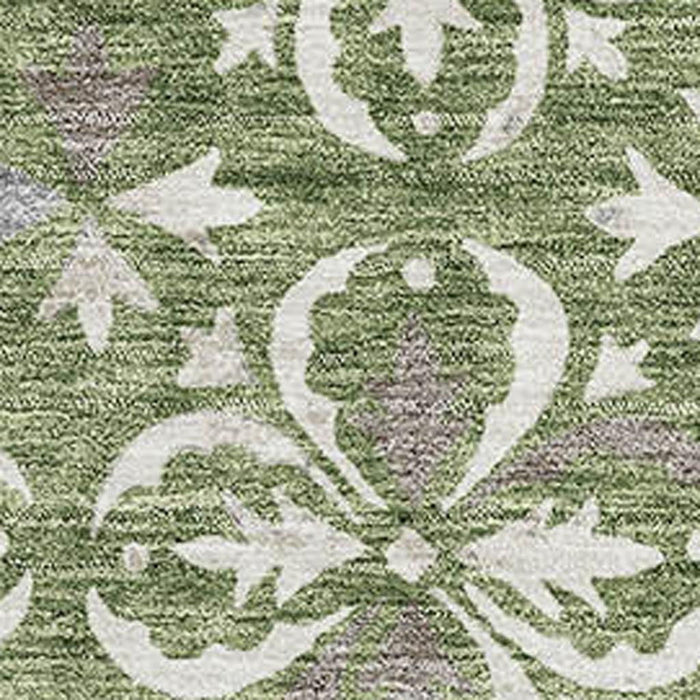 10' X 14' Floral Washable Area Rug With UV Protection (673939) - Green / Ivory