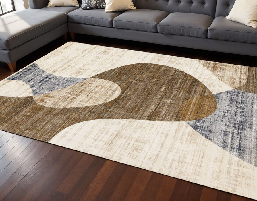8' X 10' Abstract Area Rug (660228) - Cream / Blue / Brown