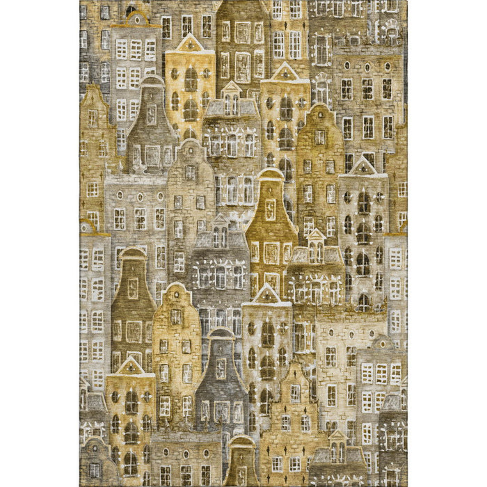 9' X 12' Abstract Geometric Washable Area Rug With UV Protection (650865) - Brown / Gray / Ivory