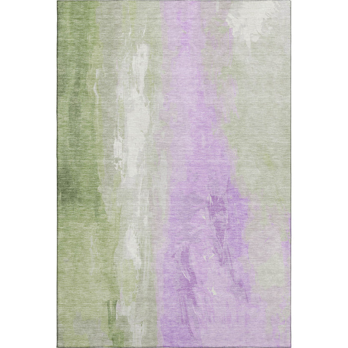 10' X 14' Abstract Washable Area Rug With UV Protection (705521) - Artichoke Green / Lavender