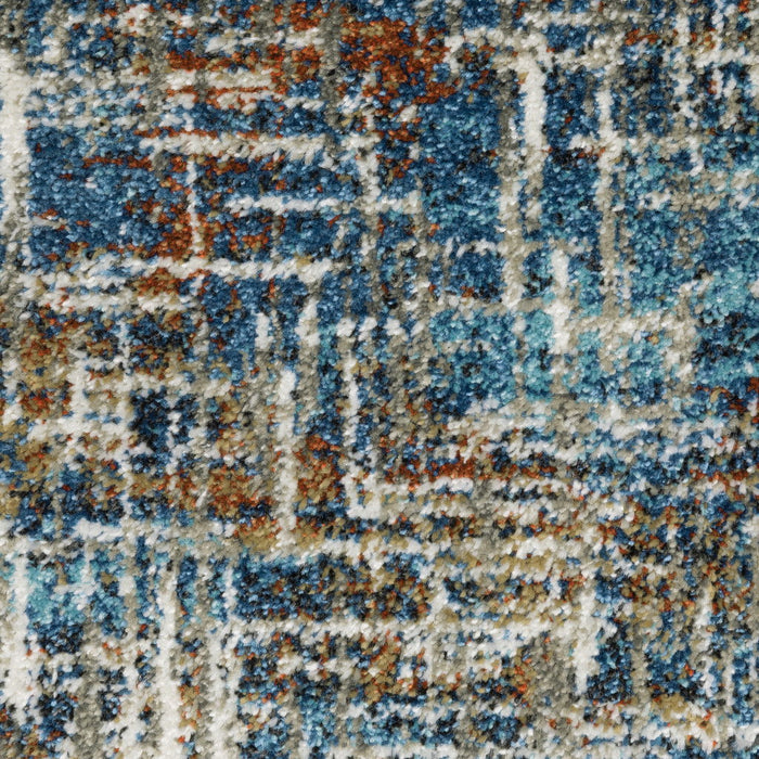 10' x 13' Abstract Power Loom Stain Resistant Area Rug - Blue Teal Gold Rust And Beige
