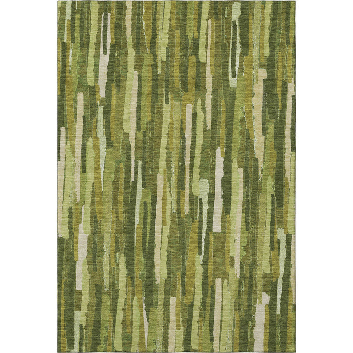 10' X 14' Striped Washable Area Rug With UV Protection (692934) - Green / Ivory