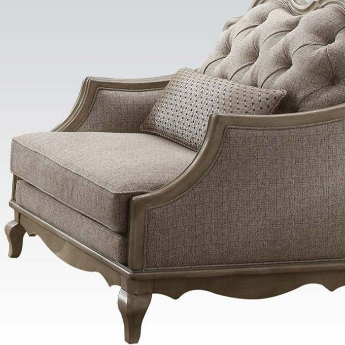 Fabric Tufted Chair And A Half And Toss Pillow - Beige And Taupe