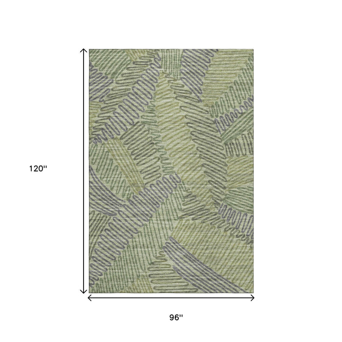 8' X 10' Botanical Leaves Washable Area Rug With UV Protection (644998) - Green / Gray