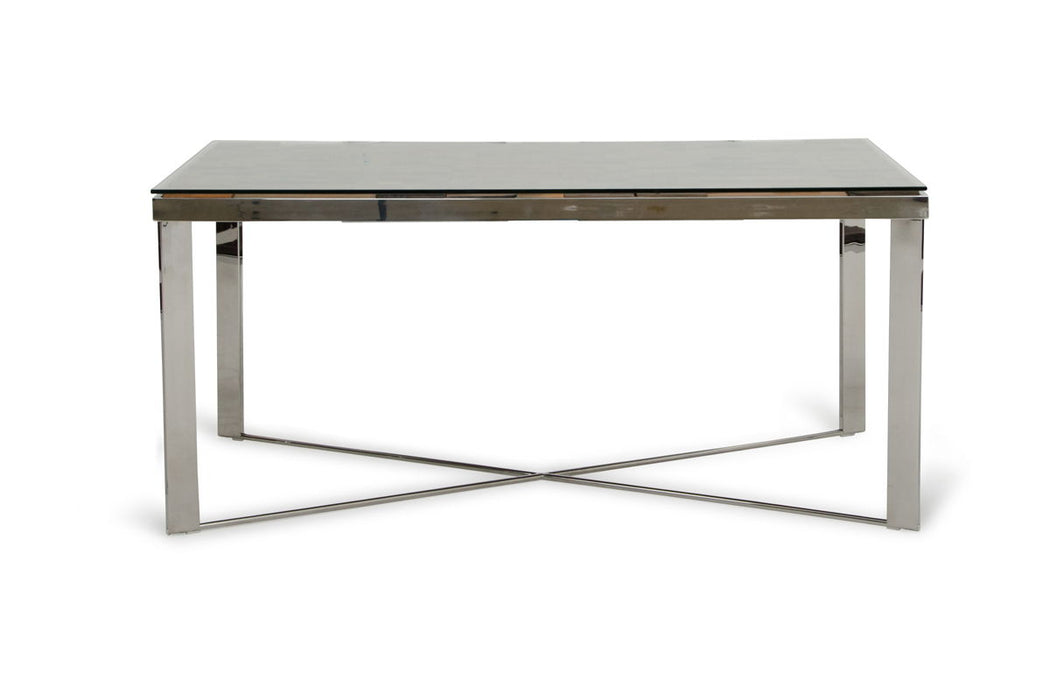 80" Solid Wood And Stainless Steel Trestle Base Dining Table - Silver