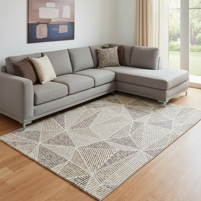 10' X 14' Geometric Washable Area Rug With UV Protection (651947) - Brown / Beige