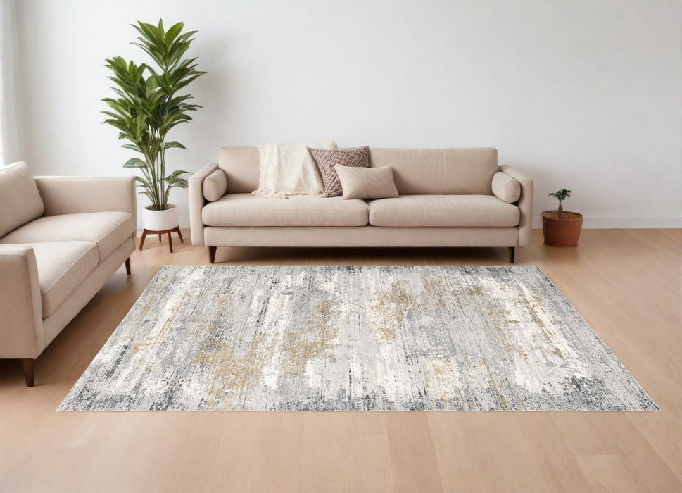 9' x 12' Abstract Washable Non Skid Area Rug - Gold Gray And Ivory