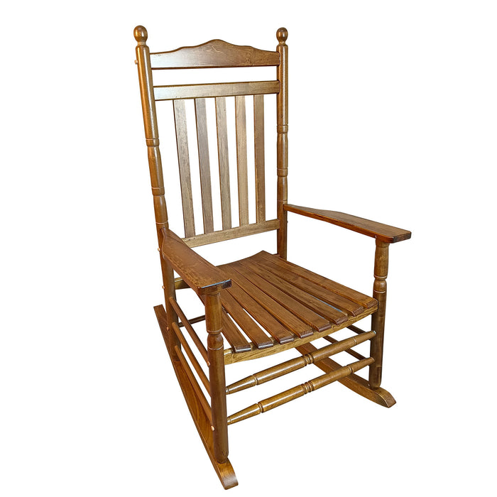 Giga balcony porch adult rocking chair with wooden armrests and slatted seat, ideal for outdoor relaxation on a porch or balcony.