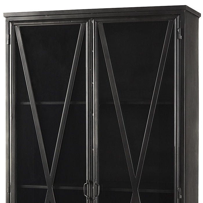 38" Glass And Metal Display Cabinet With Two Doors - Black