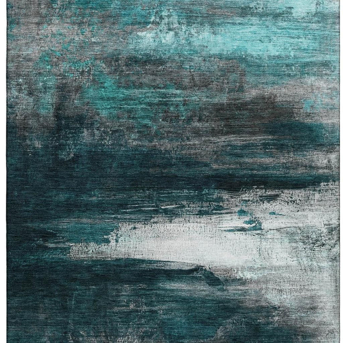 10' X 14' Abstract Washable Area Rug With UV Protection (714709) - Teal / Gray