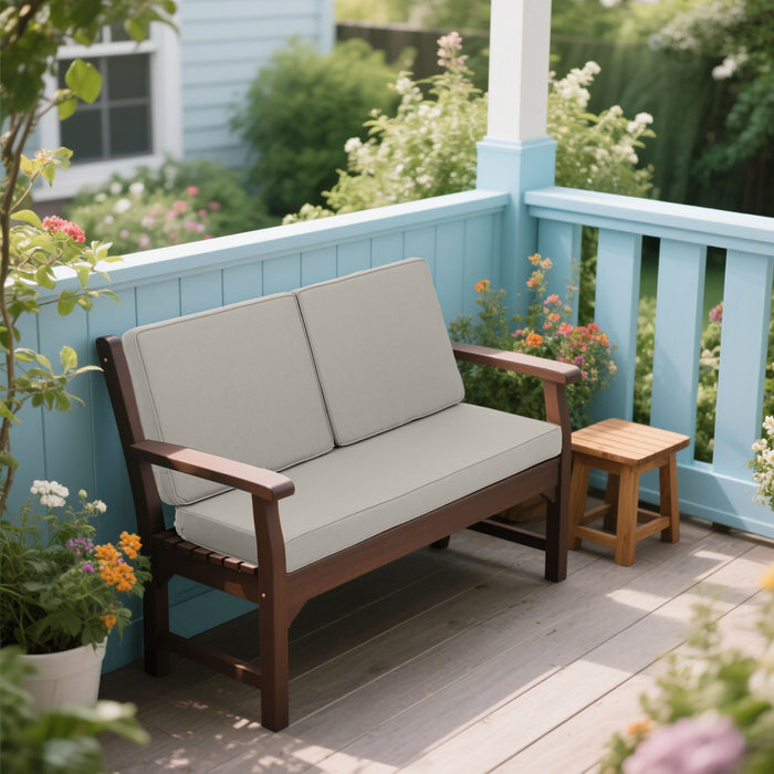 Giga waterproof deep seat and back patio chair cushions on outdoor furniture, designed for comfort and durability.