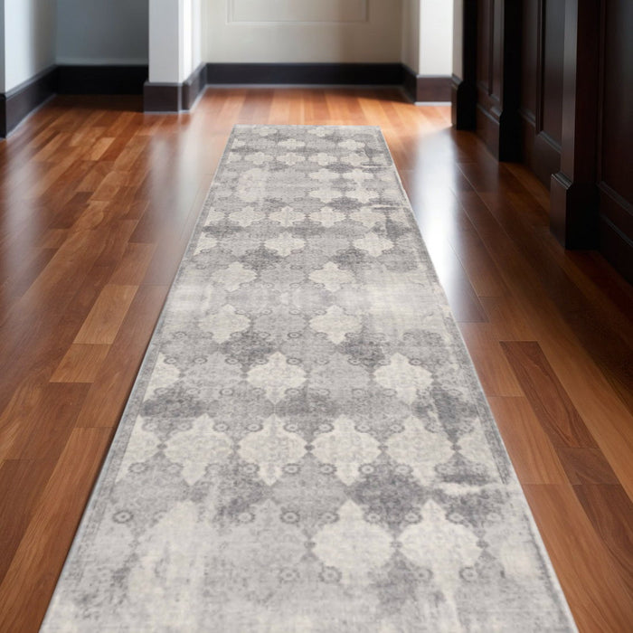 14' Moroccan Runner Rug (610281) - Gray / Beige