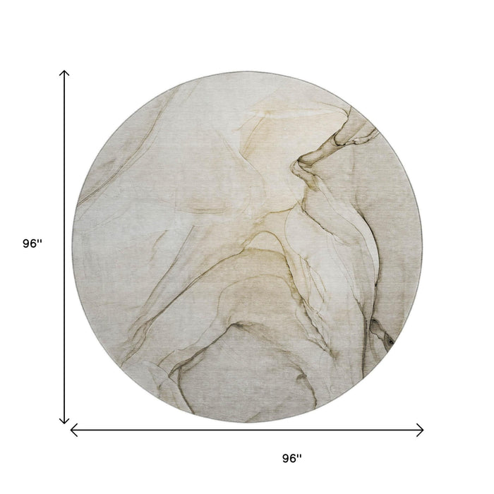8' Abstract Washable Round Rug With UV Protection (646605) - Beige / Ivory