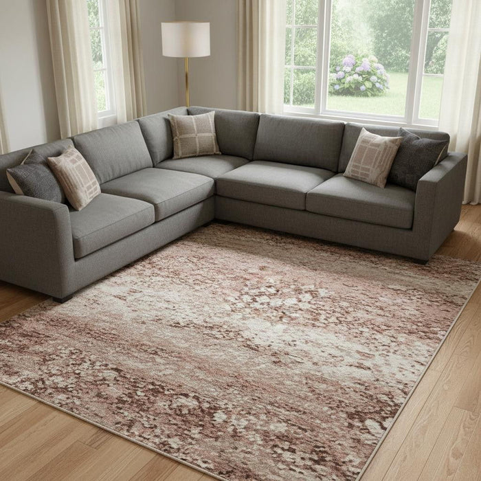 10' X 14' Geometric Washable Area Rug With UV Protection (716839) - Salmon / Ivory