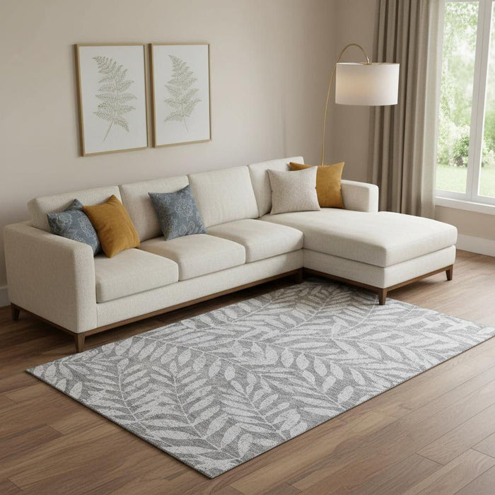 10' X 14' Floral Washable Area Rug With UV Protection (671450) - Gray / Silver