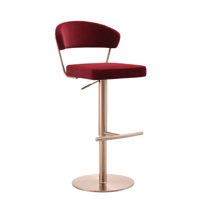 Velvet Low Back Adjustable Height Swivel Bar Chair - Red / Rose / Gold